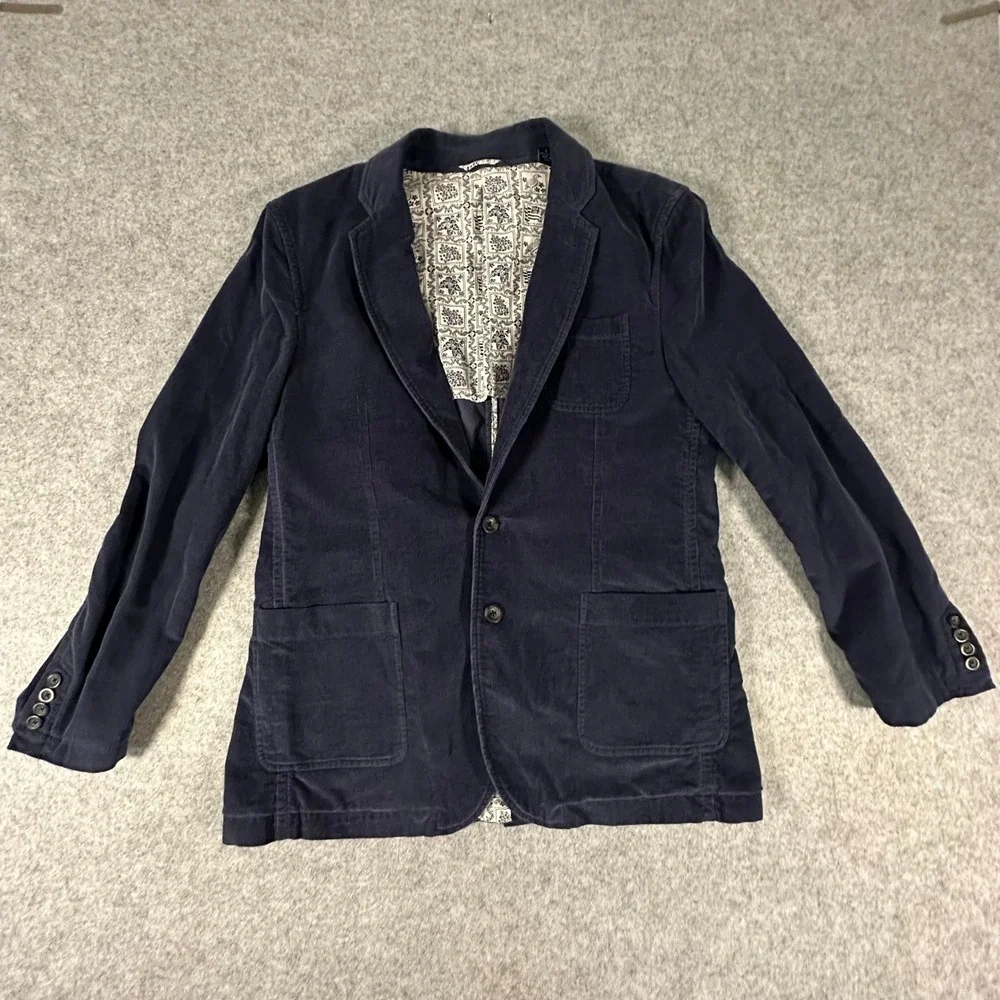 Reyn Spooner Corduroy Blazer Mens Size Large Navy Blue Cotton Floral Lining
